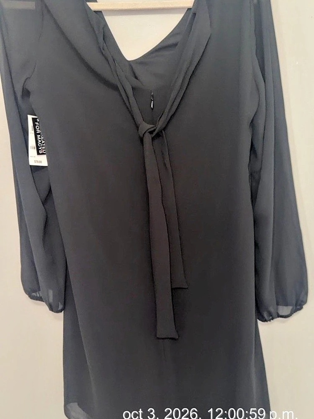 INC International Concepts Long Sleeve Blouse in Black Size Medium